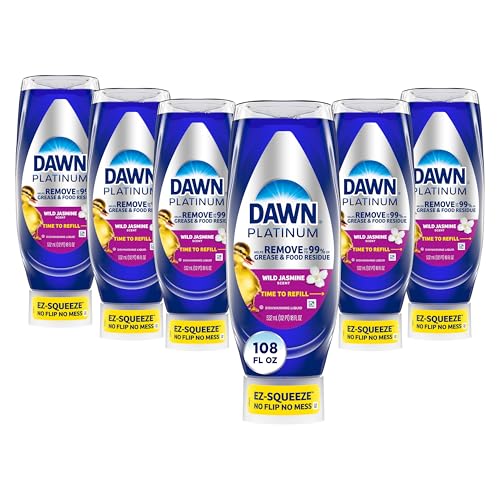 Dawn Platinum EZ-Squeeze Dish Soap Liquid, Dishwashing Liquid, Grease Removal, Upside Down Bottle, Wild Jasmine, 6×18 Fl Oz Bundle