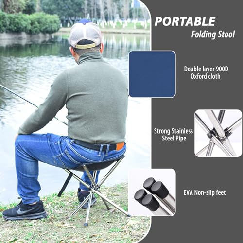 Image of Portable Stool, 13.8 Inch High & 1.32 lbs Small Folding Chair, Telescopic Compact Foldable Stool with Carry Bag for Camping, Hiking, Outdoor Concert