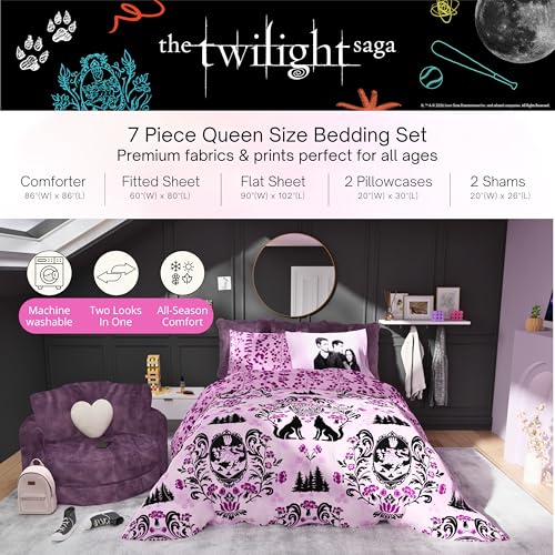 Image of Twilight The Saga Bedding Set, Queen Size 7-Piece Super Soft Fluffy Reversible Comforter & Sheet Set with Sham, (100% Officially Licensed Product) By Franco Collectibles