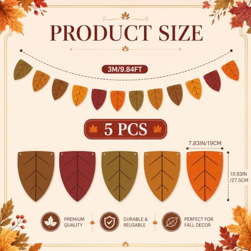 Image of VitalCozy 5 Pcs Back to School Decorations Fall Maple Leaves Banner Flags 49 ft Autumn Fall Thanksgiving Wedding Birthday Bridal Shower Engagement Halloween Party Supplies