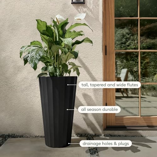 Image of Veradek Column Series Tall Planter - Tapered Outdoor Planter with Shelf