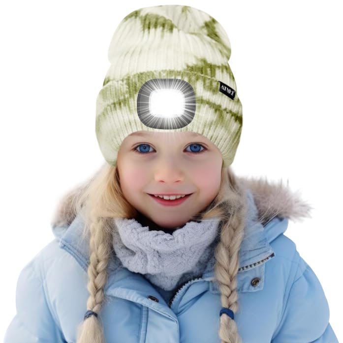 ATNKE Kids LED Lighted Beanie Hat,USB Rechargeable 4 LED Running Headlamp Bright Cap with Light Gifts for Boys and Girls