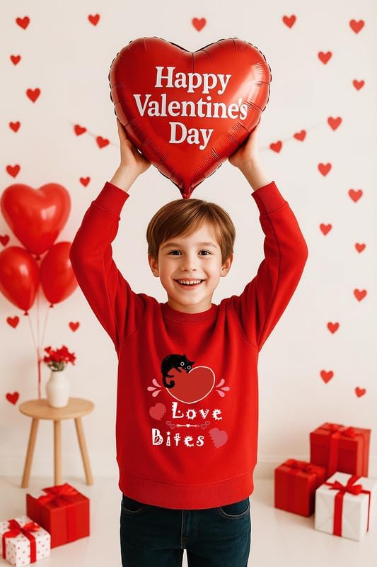 Unisex Kids Valentines Red Sweatshirt Long Sleeve Funny Crewneck Shirt 5-14 Years - Image 3