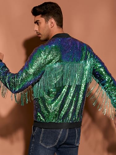 Lars Amadeus Shiny Tassel Jacket for Men's Zipper 70s Disco Sparkly Sequins Baseball Bomber Jackets3