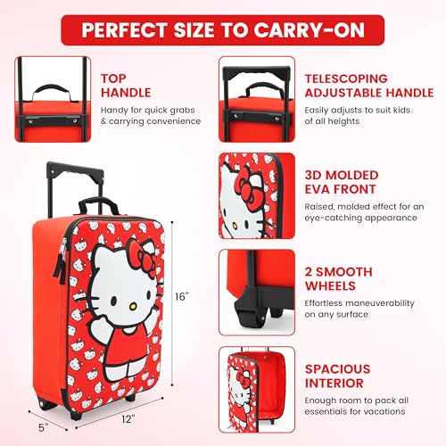 Fast Forward Hello Kitty 16" Soft Luggage - Cute & Durable Carry-On Suitcase for Travel 16X12X54
