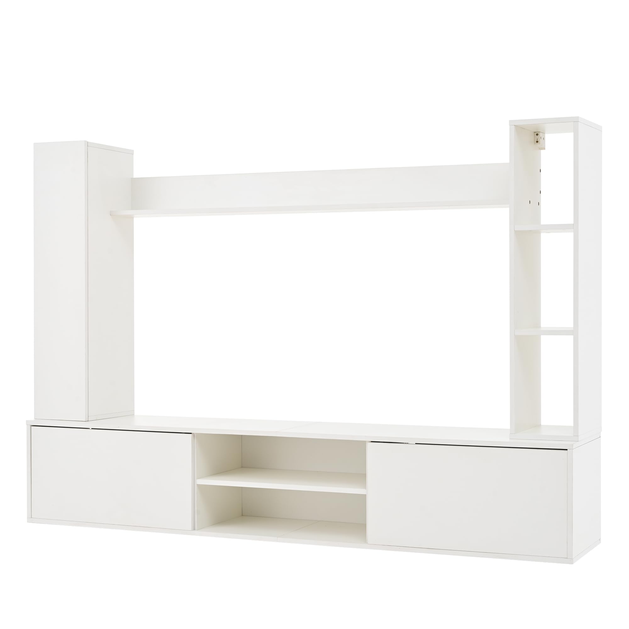 MURUL Set da parete per TV, 4 pezzi, 180 x 35 x 33,5 cm, bianco, con vetrine e supporto flessibile, per TV fino a 80 pollici