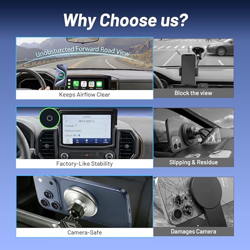 Image of Car Phone Mount for Ford Bronco Sport (2021-2024, 8 inch Screen ONLY), MagSafe Car Mount, 15W Wireless Charger, iPhone Magnetic Mount for Samsung & Android, 360 & Hands Free, Car Interior Accessories