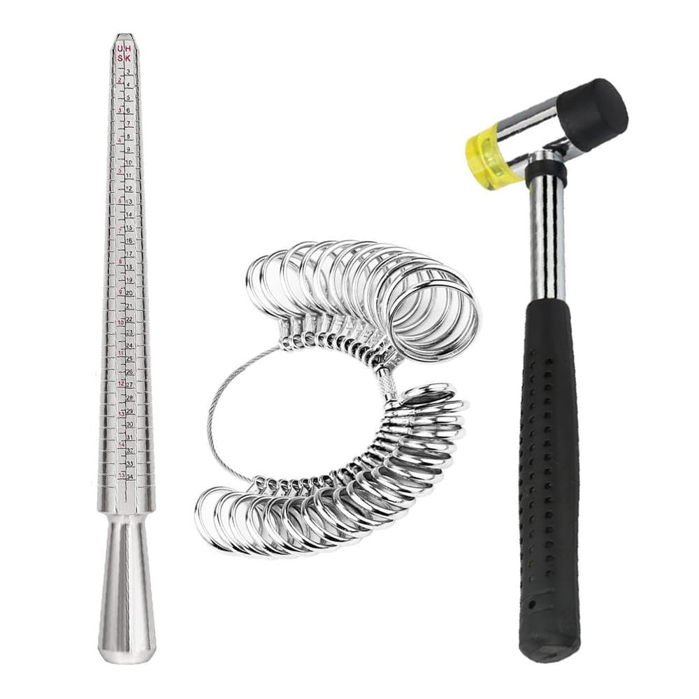 Set di strumenti di misurazione per anelli, mandrino rotondo con martello in gomma, misuratore di metallo per la creazione di gioielli e anelli