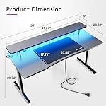 GTRACING 55 Inch Gaming Desk with LED Lights, Computer Gamer Desk with Monitor Stand, Ergonomic Carbon Fiber Surface Gaming Table with Mouse Pad for Home Office, RGB - Image 2