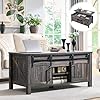 Okd farmhouse lift top coffee table with sliding door 48 large rustic center table with hidden storage compartment lifting tabletop adjustable shelf for living room office dark rustic oak  urban country home decor