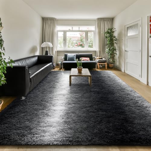 HOMORE Living Room Rug 5x8 Area Rug for Bedroom, Large Fluffy Shaggy Rugs for Living Room, Gradient Abstract Rugs for Kids Boys Girls Room, Plush Rug for Dorm Home Floor Decor, Black and White