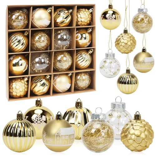 Bluelves Weihnachtskugeln Gold Set, 16 Stück Christbaumkugeln 6cm,...
