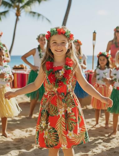 Image of PATPAT Girls Summer Dress Hawaiian Floral Beach Tropical Sundress 2-7 Years