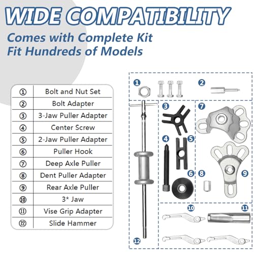 image for Bicos 9-Way Slide Hammer Puller Set, Front Wheel Hub Bearing Remover &