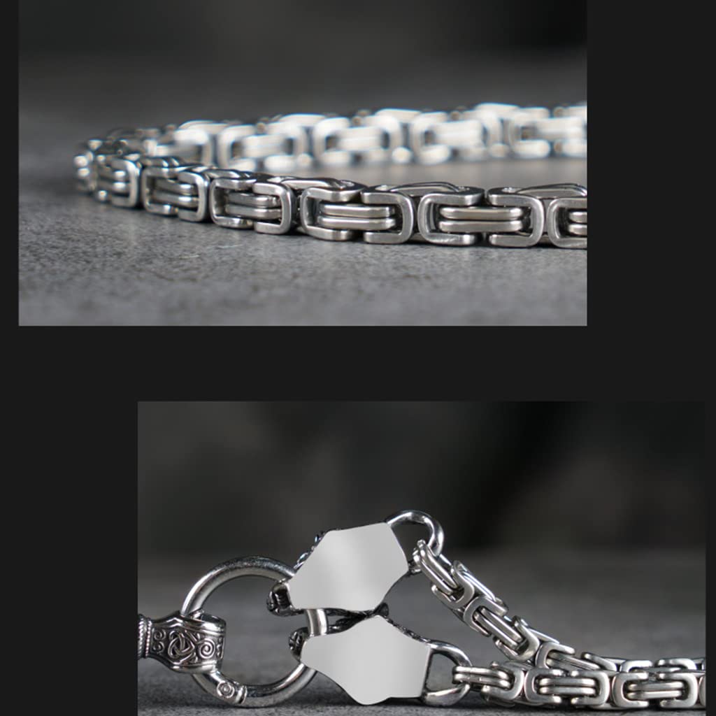 Nordische Wikinger-Halskette Odin Thors Hammer Wolfskopf Talisman-Anhänger-Halskette Wikinger-Amulett-Anhänger-Halskette Nordischer Wikinger-Schmuck für Männer mit Geschenkbox,Silber