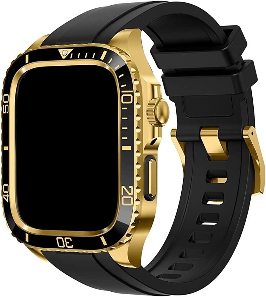 EZZON Etui do zegarka ze stali nierdzewnej męskie paski silikonowe, do Apple Watch serii 8/7 45 mm 44 mm, zestaw doposażenia metalowa rama zintegrowana bransoletka zegarek akcesoria zamienne