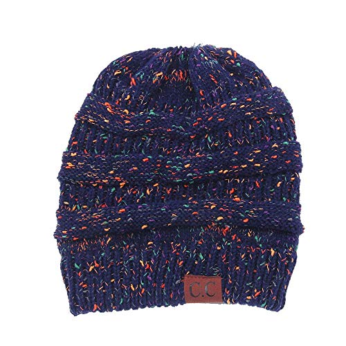 Yokunat Damen Winter Warme Stretch Strickmütze Weiche Warme Dicke Kabelkappe Pferdeschwanz Punkt Hut Marineblau Für Outdoor-Aktivitäten Und Das tägliche Leben