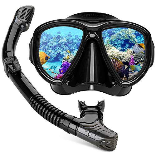 Hiearcool Diving Mask, Diving Goggles Snorkel Set for Adults and Youth,Panoramic View Anti-Fog