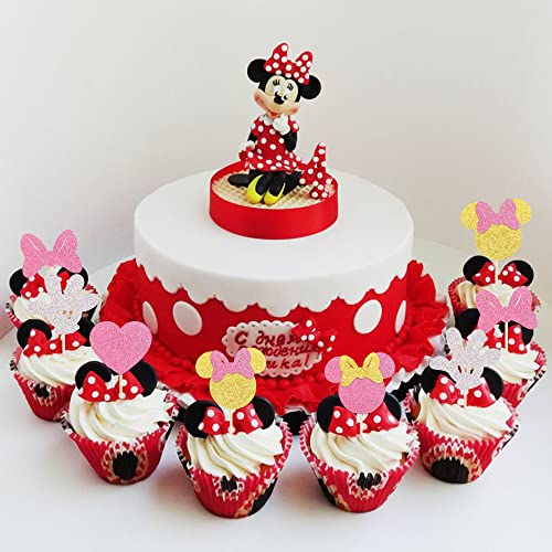30 Pack Mouse Inspired Cupcake Toppers With Pink Bow Glitter Heart Gloves Mouse Cupcake Picks Baby Shower Kids Girls Birthday Party Cake Decorations Supplies #TOP5