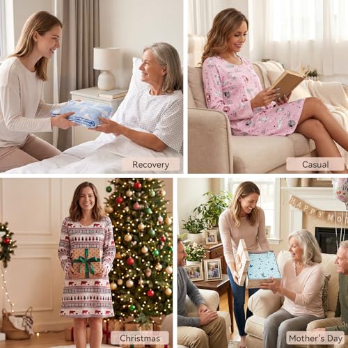 Image of American Trends Nightgowns for Women Long Sleeve Cotton Blend Sleepwear, Knee Length Night Gowns Sleepshirts House Lounge