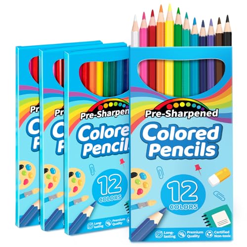 V-Opitos 48 Count Colored Pencils, 4 Packs Pre-sharpened Coloring Pencils for Kids in 12 Colors, Bulk School Supplies for Teachers, Ideal Back to...