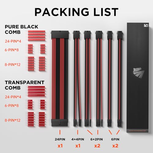 Image of Asiahorse Customization Mod Sleeve Extension Power Supply Cable Kit 18AWG ATX /EPS /8-pin PCI-E /6-pin PCI-E (RED Mix)