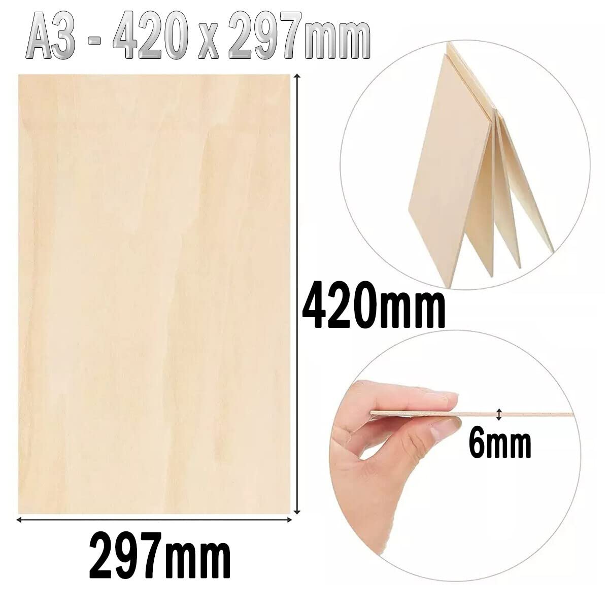 AtHaus 10 x A3 Sperrholzplatte 6mm | 420 x 297 mm | Birkensperrholz | Perfektes Blatt für Laserschnitt, CNC Router, Brandmalerei, Laubsäge, Durchbrochenes | Dünne Holz-Zuschnitt