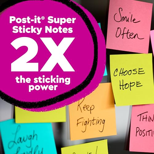 Post-it Super Sticky Lined Notes, 6 Sticky Note Pads, 4 x 4 in., Ideal for Organization in Your Dorm, Home or Office, Energy Boost Collection