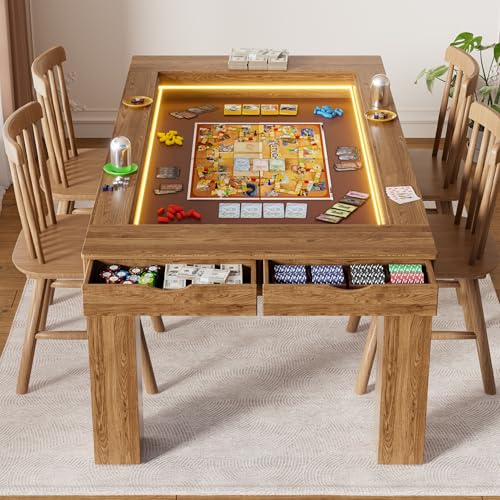 PAKASEPT Board Game Table with Removable Table Top, Gaming Table with LED Lights, Seats 4 to 6 Players with Detachable Hobby Tray for Card Games, DND, Poker,...