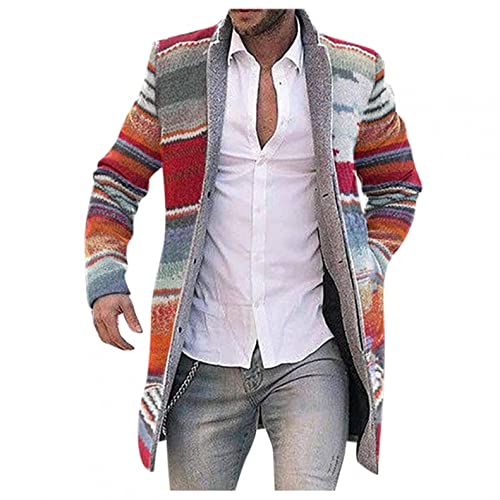 Men's Cable Knit Cardigan Sweater, Mens Cardigan Long Button Up Color Block Lapel Sweater Thermal Warm Winter Jackets Coats