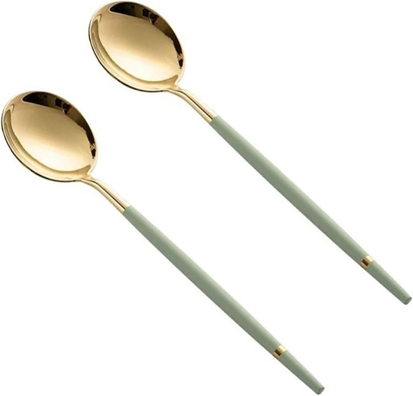 Dinner Spoon 2 Pieces Large Long Handle Spoon Children's Meal Spoon Soup Spoon 304 Stainless Steel Dessert Spoon Long-Handled Spoon (Color : Brass) (Brass)