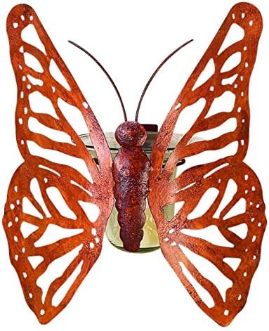 MY SWANKY HOME Luxe Brown Red Butterfly Wall Planter Hurricane Candle Holder Indoor Outdoor