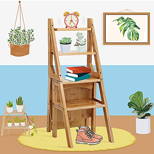 Escabeau polyvalent pliable gain de place étagère bambou 4 niveaux - 5