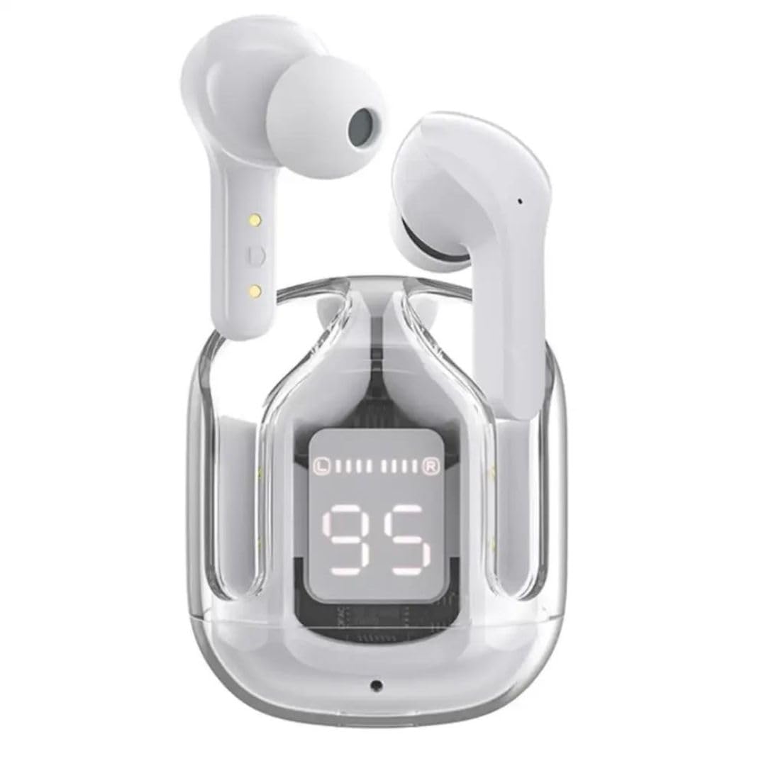 Ultrapod Wireless Bluetooth in Ear Earbuds, Transparent Charging Case, Active Noise Cancellation, Led Digital Display, Bluetooth Earphones, Touch Control, Water Resistant (White)