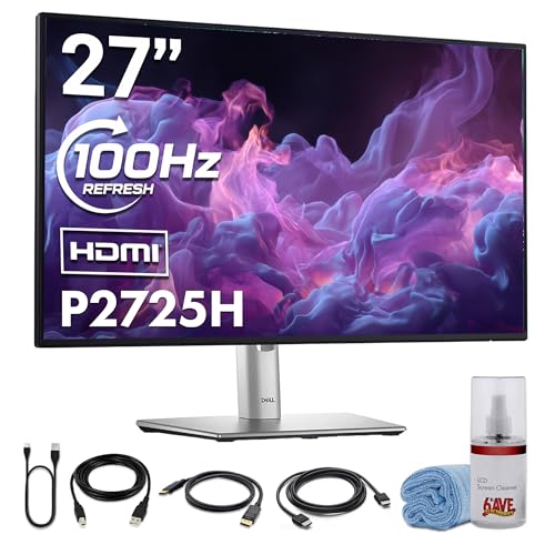 Image of Dell P2725H 27″ Full HD (1920x1080) IPS LED 100Hz Monitor | Comfortview Plus, Height-Adjustable, Anti-Glare Display + USB-C Cable + Cleaning Kit