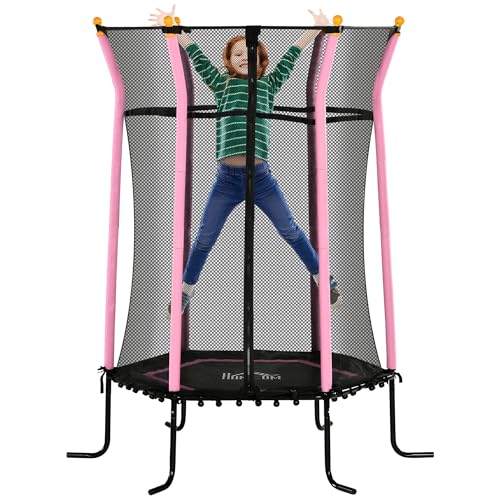 HOMCOM Cama elástica infantil Ø163,5 cm, cama elástica de interior con red de seguridad borde cubierta cuerda de goma, cama elástica infantil hasta 50 kg, para niños de 3 a 10 años Rosa