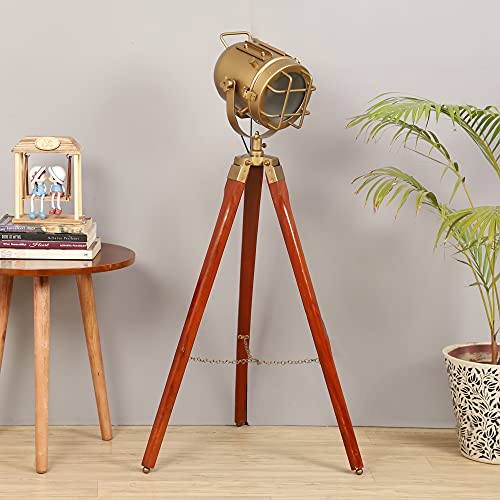 Image of PRISTINE INTERIORS Brown Fabric Shade Tripod Floor Lamp with Black Base Silver Metal Shade Tripod Floor Lamp with Beige Base (Mirabelle)