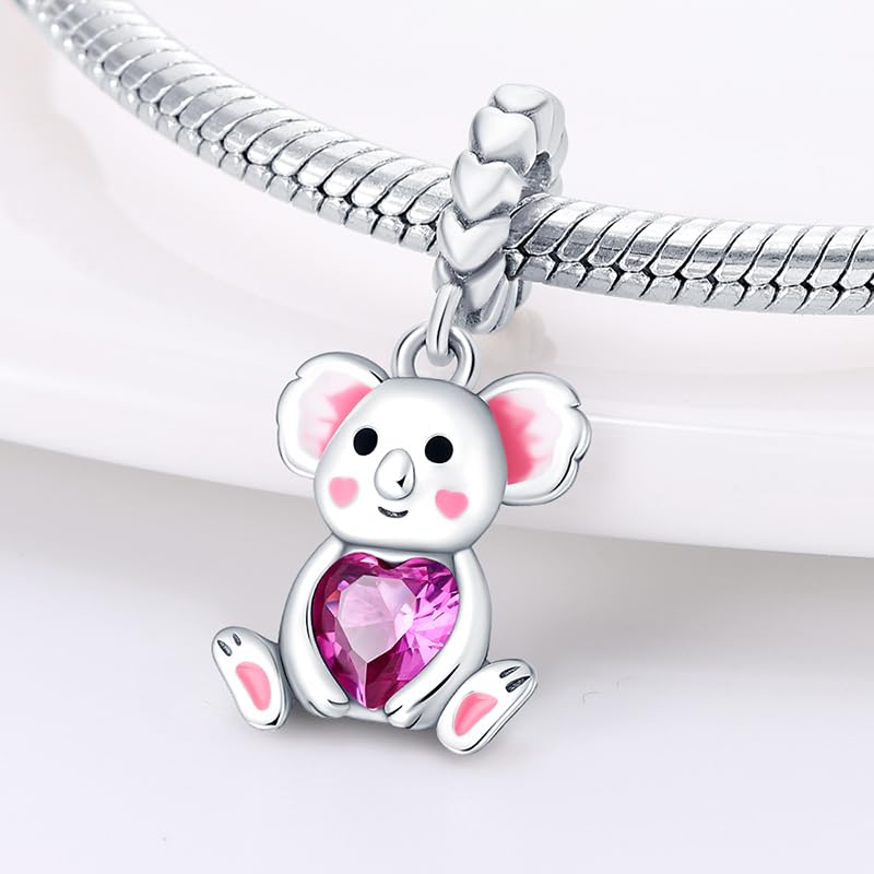 Charm de corazón de plata 925 y rosa roja para estilo diario 2