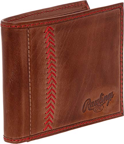 Rawlings Mens Tanned-leather Baseball Stitch Embroidered Wallet - (Dark Brown)2