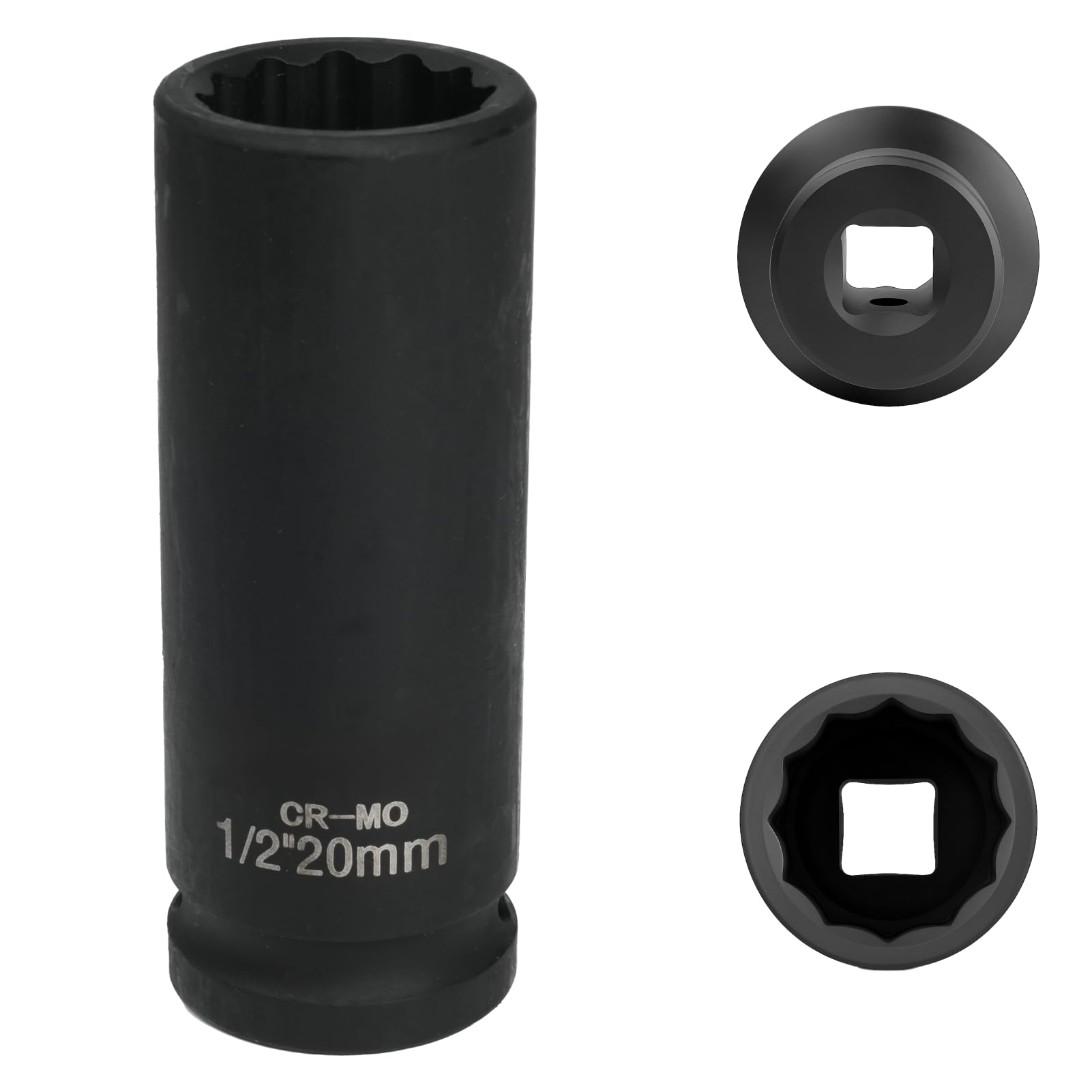FortuneGlobe Socket 20 mm 1/2 inch 12-Point, Impact Socket 1/2 inch 20 mm CR-MO Chromium-Molybdenum Steel (Black) — image 1