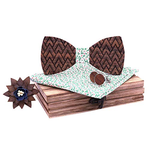H.eternal(TM) Manual Wooden Bow Tie Handkerchief Set Men's Bowtie Wood Hollow Carved and Box