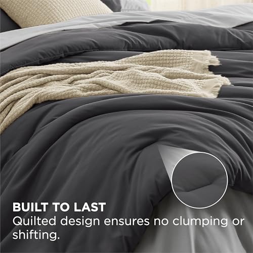 Image of Bedsure Full Comforter Set - 7 Pieces Dark Grey Full Bedding Set for All Seasons, Boho Contrasting Design Bed in a Bag with Comforter, Sheets, Pillowcases & Shams