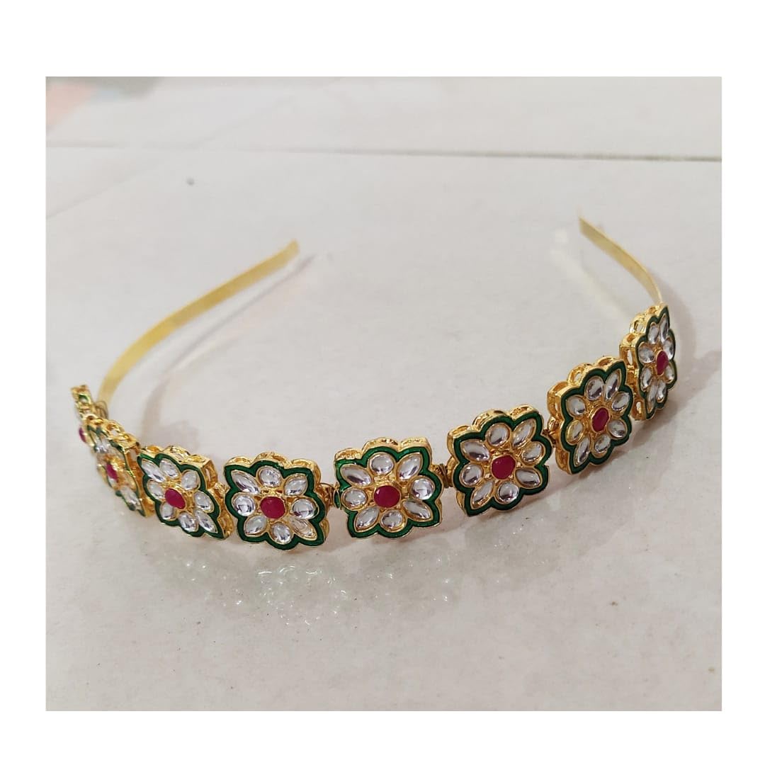 Sweksha Creations Gold Plated Brass Kundan Flower Design Hairband/Mathapatti For Women/Girls/Bride (set of 1) (B0CT8SDGH6) Amazon Price History, Amazon Price Tracker