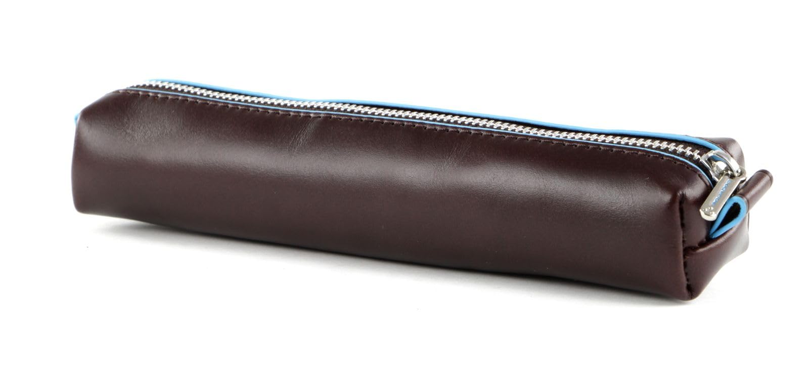 PIQUADRO - Astuccio Portapenne in Pelle Blue Square - Unisex - Mogano | Salvaspazio, Foderato, Interno protetto, Ufficio e studio, Scrittura