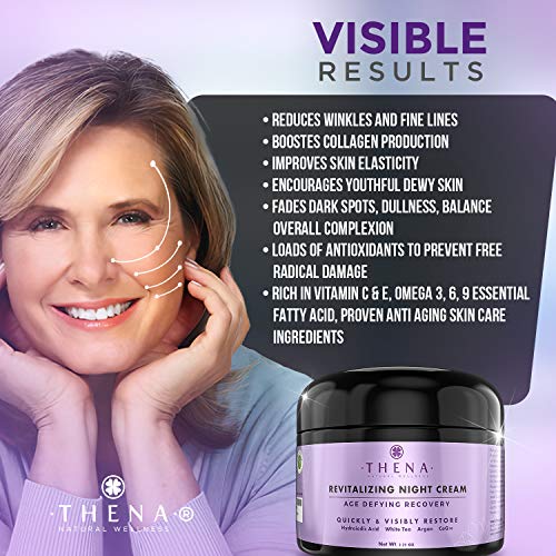 THENA Night Cream Anti Aging Wrinkle Face Cream Natural & Organic Skin Care With Vitamin A (Retinol) E & C Hyaluronic Acid Regenerating Collagen Night Face Moisturizer For Women & Men - Thumbnail 4