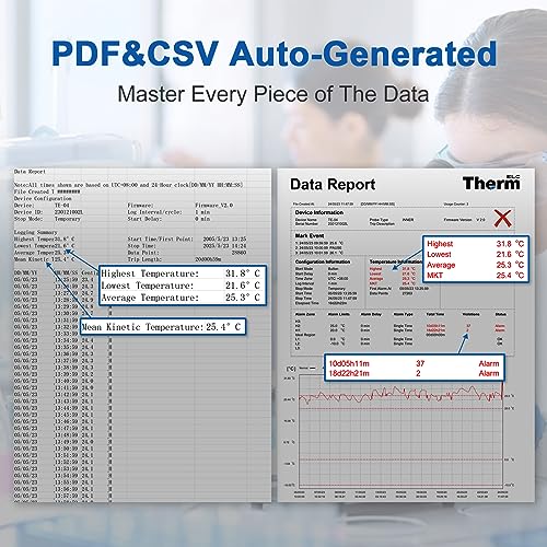 ThermElc TE-04 ET USB Temperatur Datenlogger, Temperaturrekorder mit Externem Sensor, Großem LCD-Bildschirm, Automatischen PDF/CSV-Berichten, 35000 Punkte, Temperaturmonitor für Impfstoffkühlschränke
