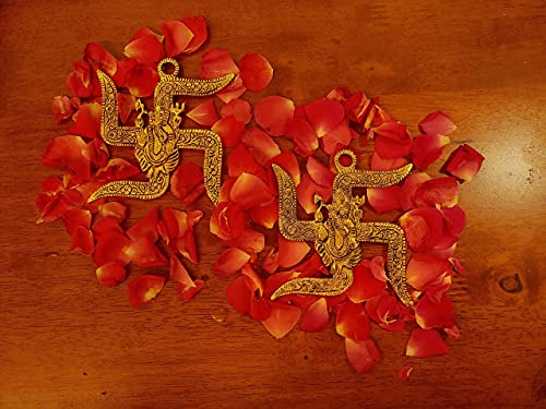 Ganesha Swastik Metal Sculpture Spiritual Sacred Wall Hangings Religious Traditional Temple Home Office Décor Decoration Gifting Pack Of 2- Size 4 Inch #TOP1