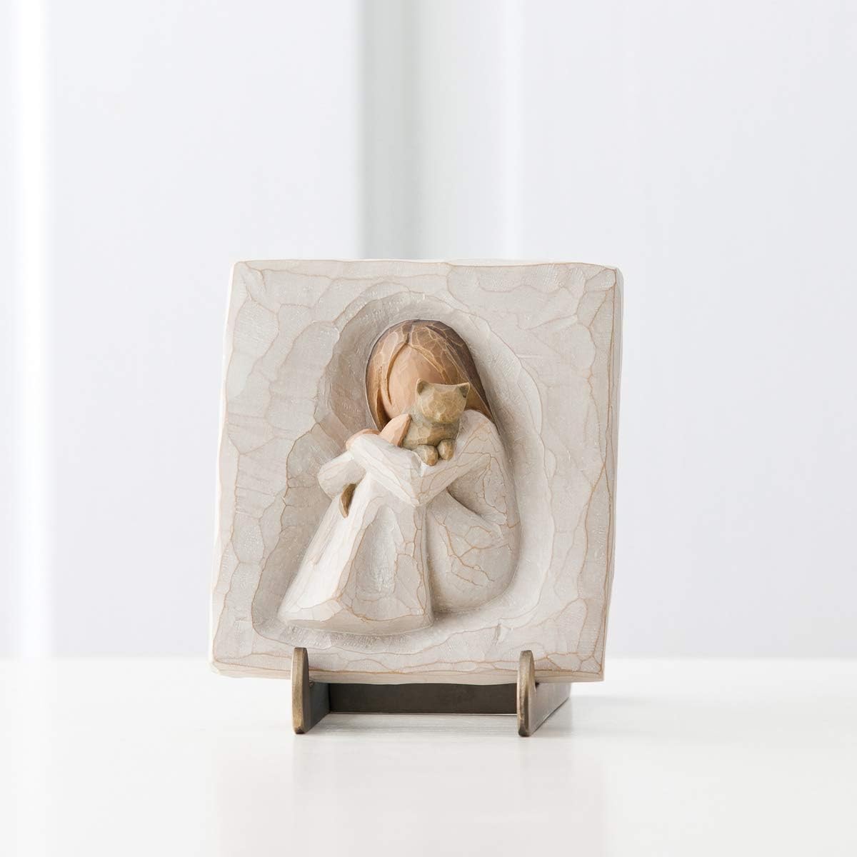 Willow Tree Comfort, an Embrace of Comfort and Love, an Expression of Friendship and Love of Cats in Carved Bas-Relief, Sculpted Hand-Painted Plaque
