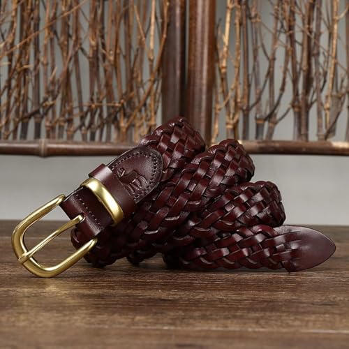 Casual Belt Adjustable Braided Belts Leather Unisex Men's Belts 3cm Wide Men Belts for Couples Gold Oval Buckle Belt Men4