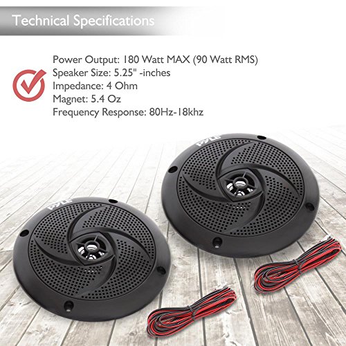 Pyle Marine Speakers - 5.25" Inch Low Profile Slim Style Waterproof Wakeboard Tower And Weather Resistant Outdoor Audio Stereo Sound System With 180 Watt Power - 1 Pair In Black (Plmrs5B) , White #TOP4